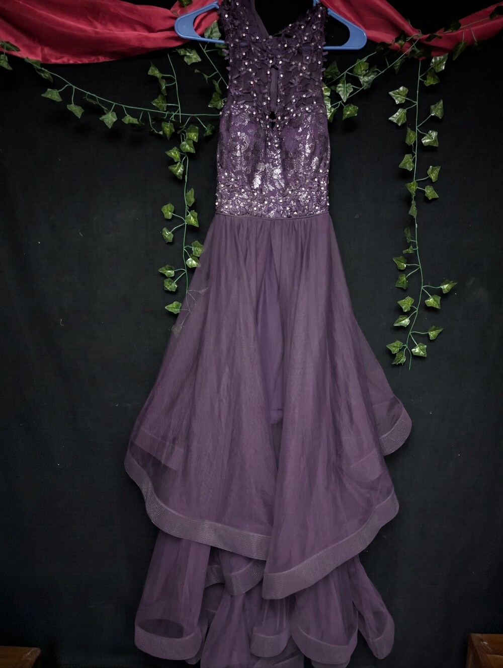 City Triangles Purple Sequin & Tulle Gown